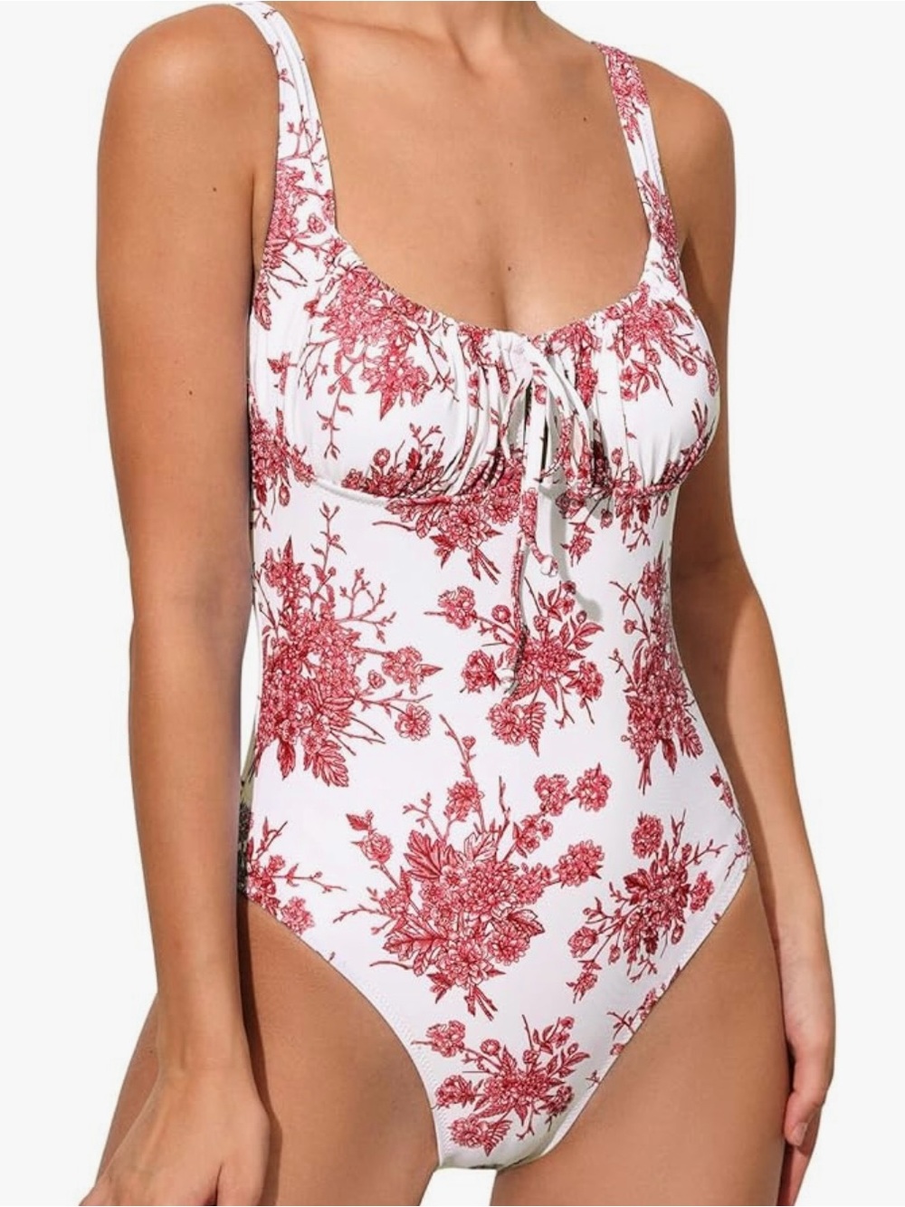 Red Floral Tie-Front One-Piece Swimsuit